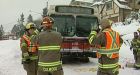 Boy pinned under bus after toboggan slides onto road