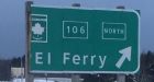 Northumberland ferry sign in Nova Scotia directs traffic to 'EI ferry'