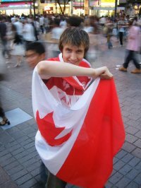 My friend Jeff in Japan on Canada Day. This picture was taken at the famous intersection in Shibuya.