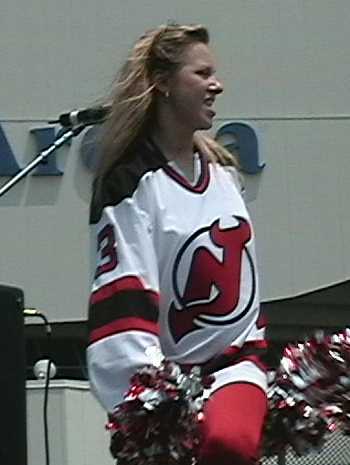 Hot as Hell Devil cheerleader celebrating Stanley Cup Victory 2003