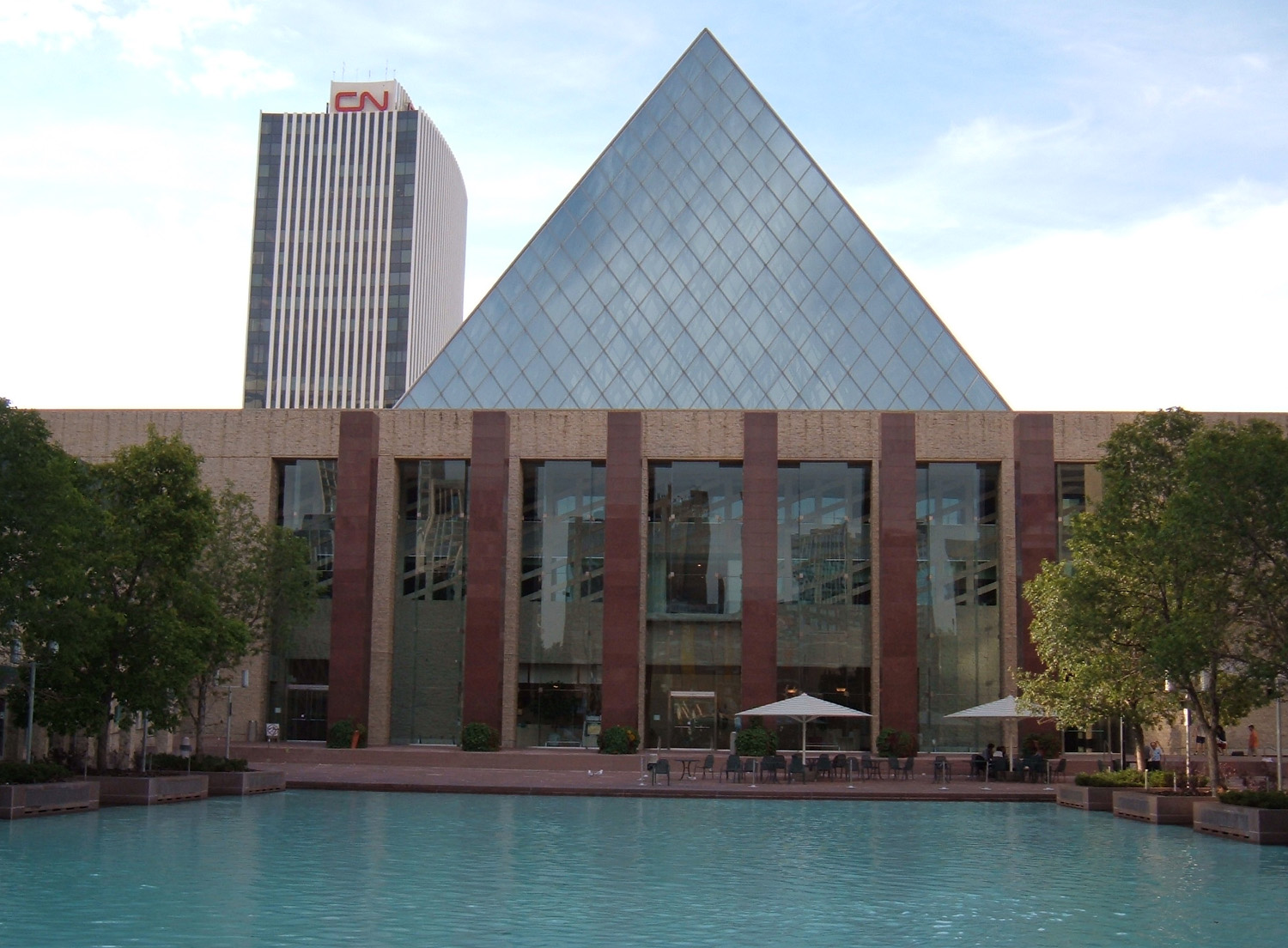 Edmonton's City Hall and the pool outside of it. In the winter, it's a skating rink.
