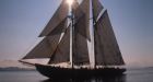 Bluenose II moves towards ramp for relaunch on Nova Scotia waterfront